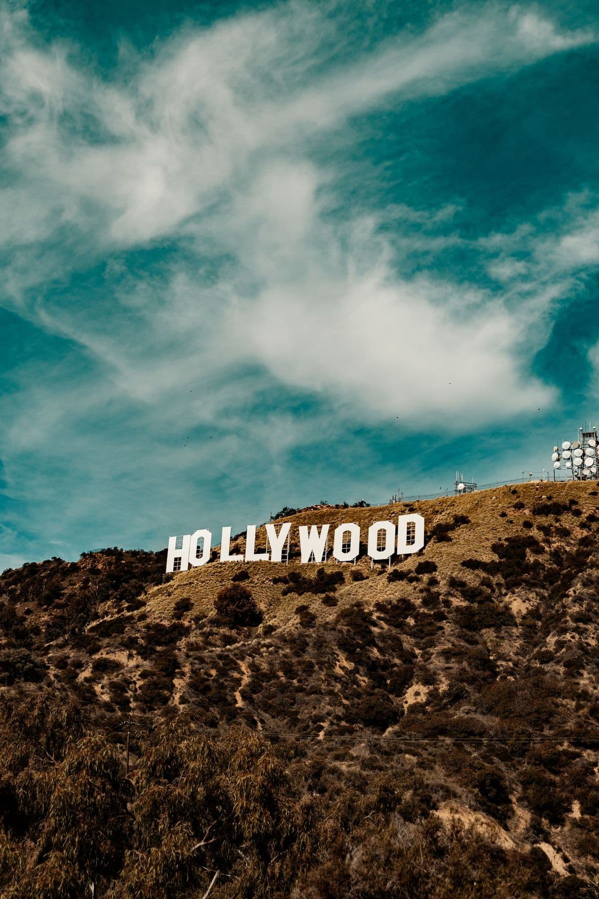 The Hollywood sign under a dramatic sky